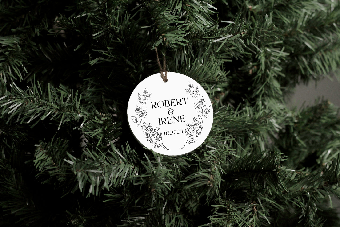 Black and White Wreath Wedding Ornament