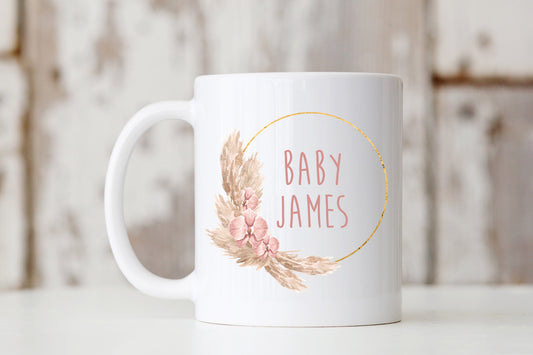 Floral Wreath Baby Announcement Mug