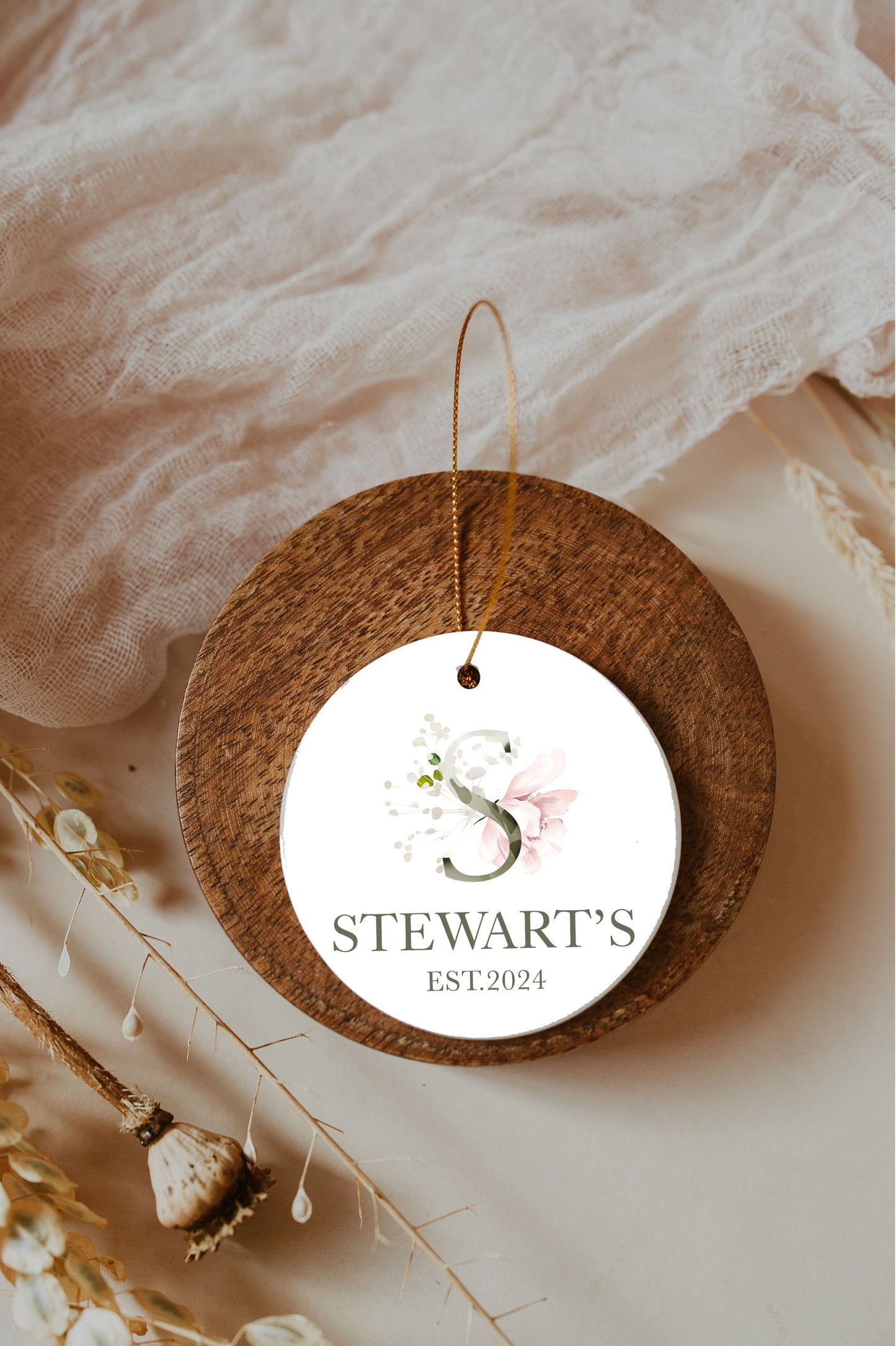 Monogram Floral Ceramic Ornament