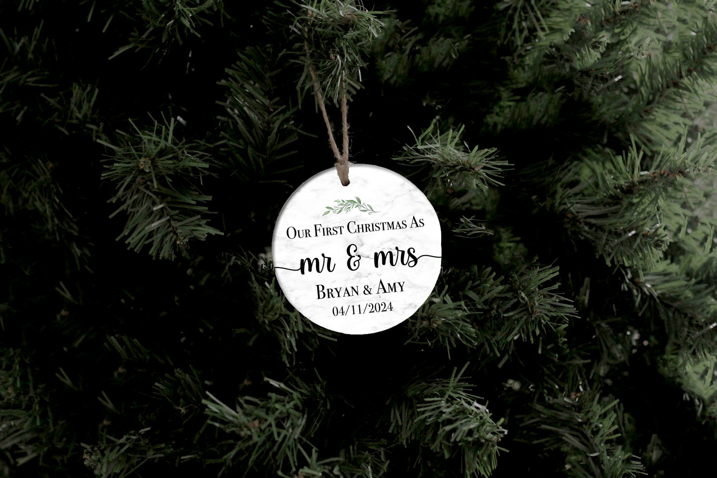 First Christmas as Mr and Mrs (Marble) Ornament