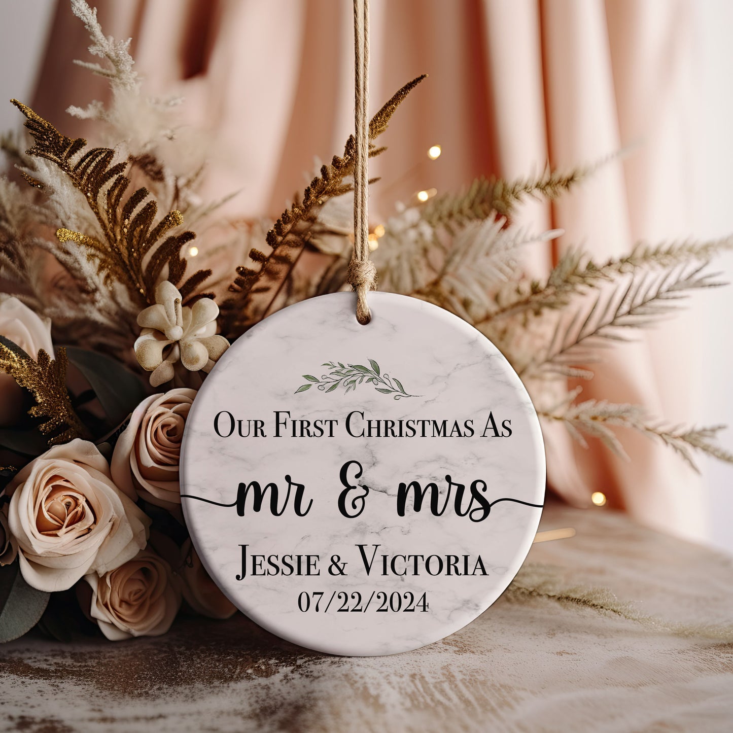 First Christmas as Mr and Mrs (Marble) Ornament