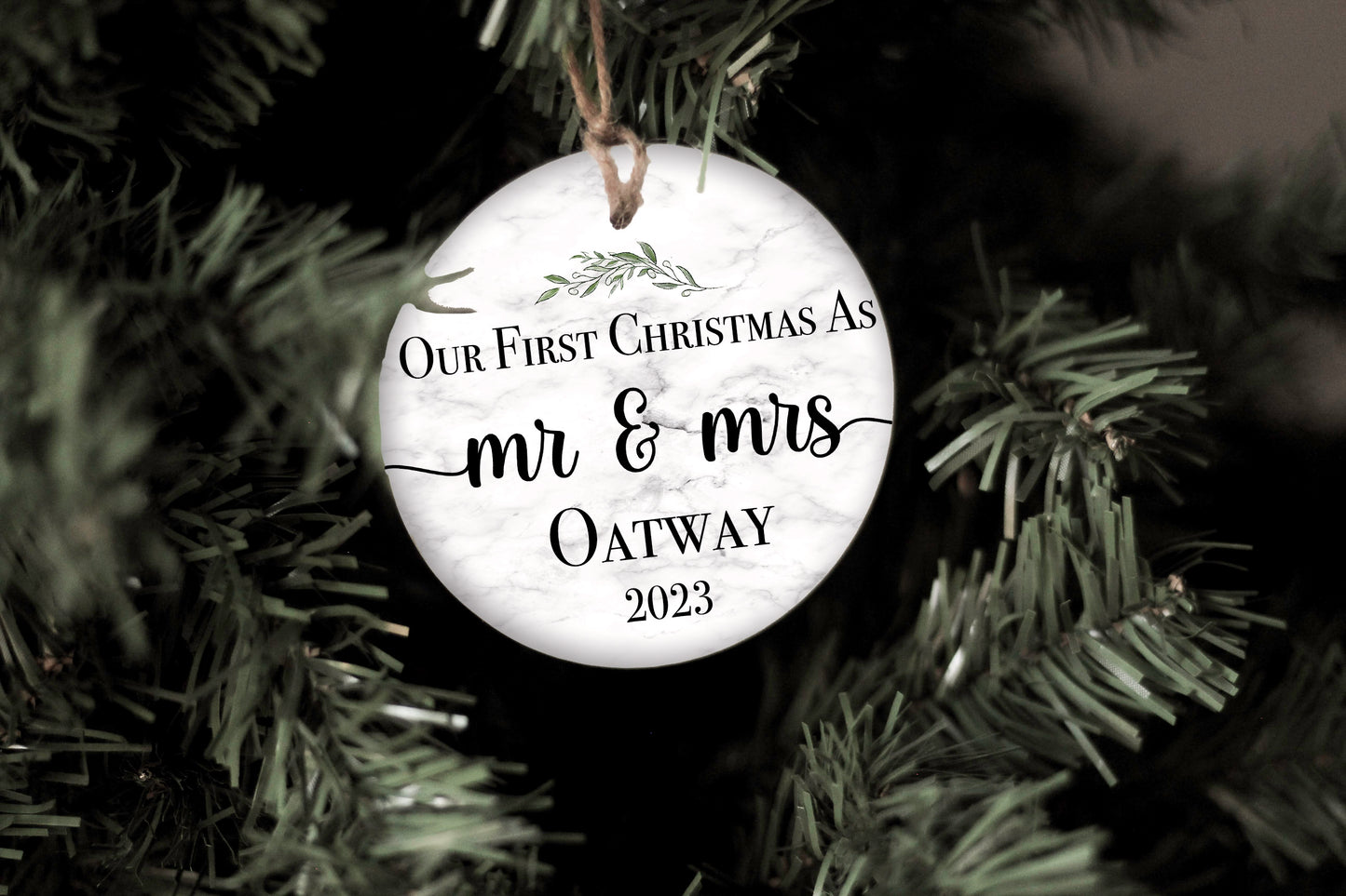 First Christmas as Mr and Mrs (Marble) Ornament