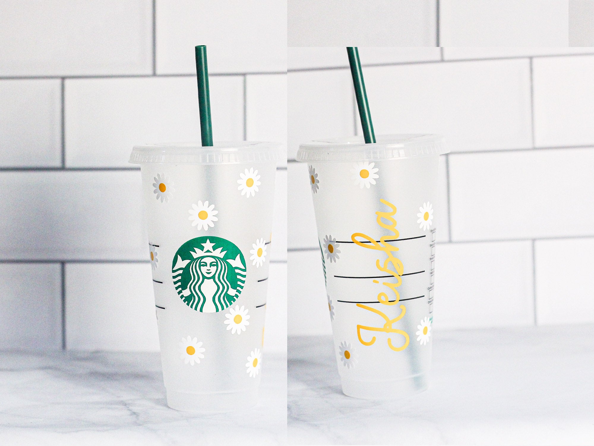 Daisy Tumbler With Straw Cold Drink Tumbler Cup Personalized